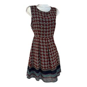Goldkid London Sleeveless ALine Dress Floral Print Burgundy Blue Border Print